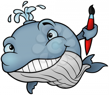 Royalty Free Clipart Image of a Whale With a Paintbrush