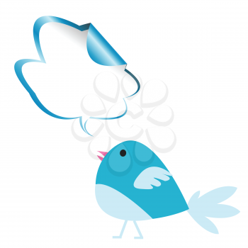 Royalty Free Clipart Image of a Blue Bird With a Chat Bubble