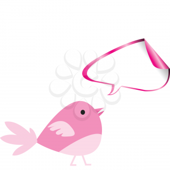Royalty Free Clipart Image of a Pink Bird And a Chat Bubble