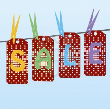 Royalty Free Clipart Image of a Set of Tags on a Clothesline Spelling Sale
