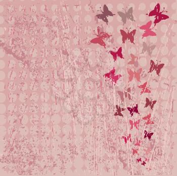 Royalty Free Clipart Image of Butterflies on a Grunge Pink Background