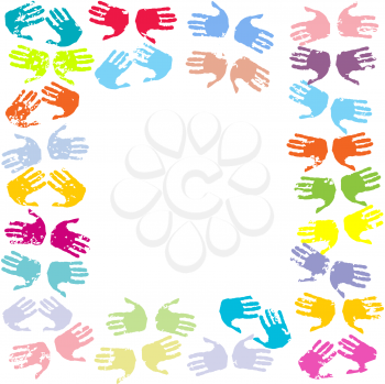 Royalty Free Clipart Image of a Coloured Hand Print Frame