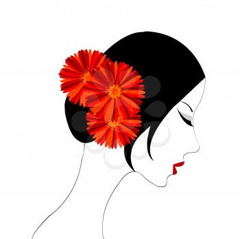 Royalty Free Clipart Image of a Woman With a Hair Flower
