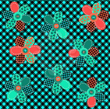 Royalty Free Clipart Image of a Flowered Gingham Background