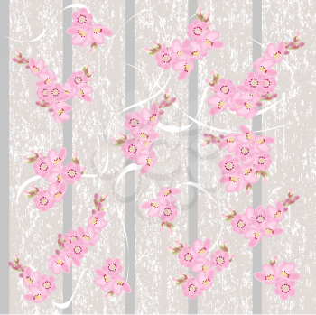 Royalty Free Clipart Image of Vintage Wallpaper With Cherry Blossoms