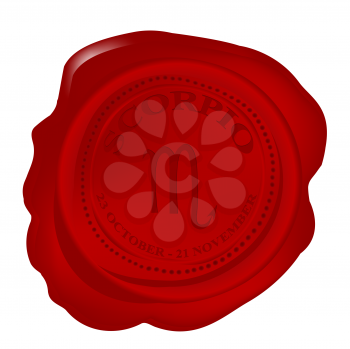Royalty Free Clipart Image of a Wax Seal With a Scorpio Zodiacal Sign