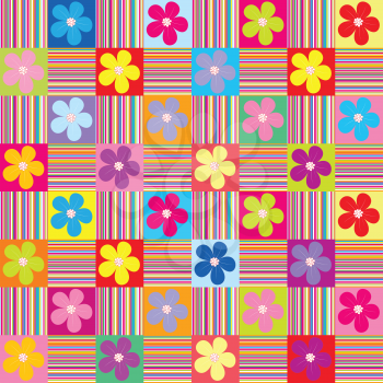 Pattern wth colored flowers and stripes