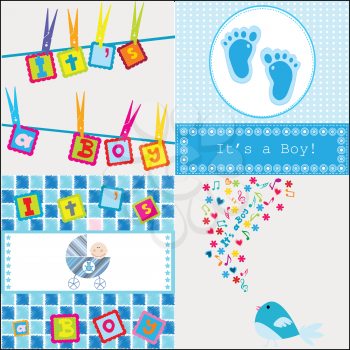 Set of four baby boy announcement cards