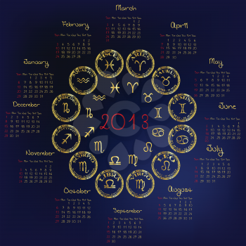2013 Calendar with astrology signs