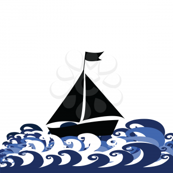 Illustration with sylized ship and waves