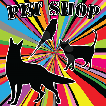 Pet shop advertising with pets silhouettes