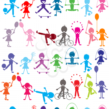 Seamless background with stylized colored kids playing