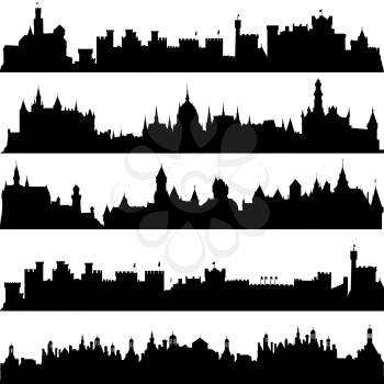 Royalty Free Clipart Image of Cities and Temples