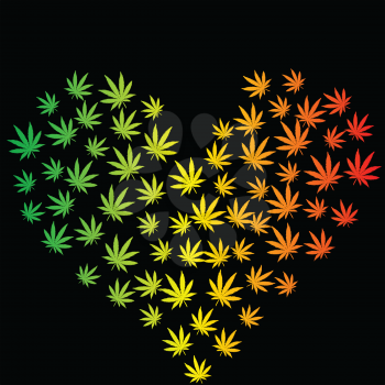 Heart made of marijuana leaves