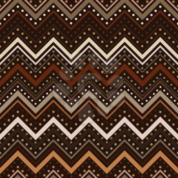Zig zag pattern with lines and dots in brown tones