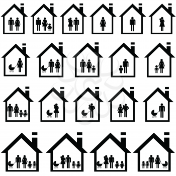 Pictograms of families in houses