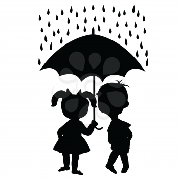 Pair of children staying under an umbrella