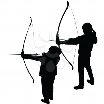Children silhouettes playing archery