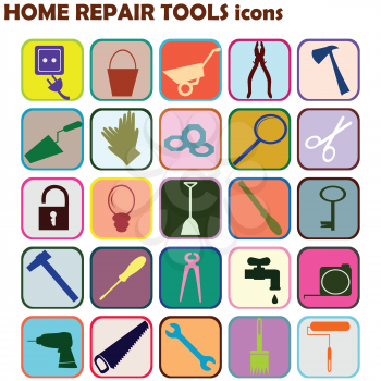 Set of colored icons with home repair tools