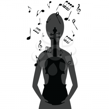 Stylized woman with violin and musical notes