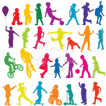 Set of colorful silhouettes of active children