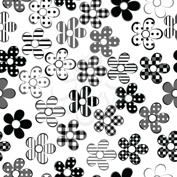 Black and white patterned flowers seamless