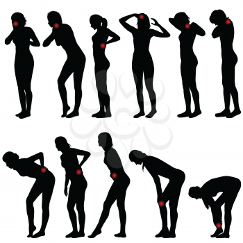 Silhouettes of women with different pain locations