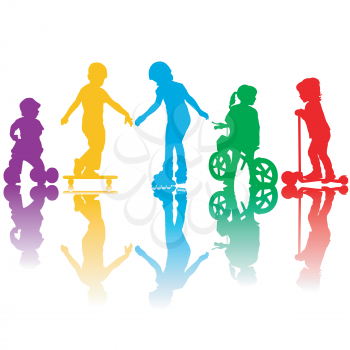 Colored silhouettes of active kids playing