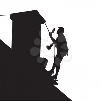 Silhouette of worker on the house roof