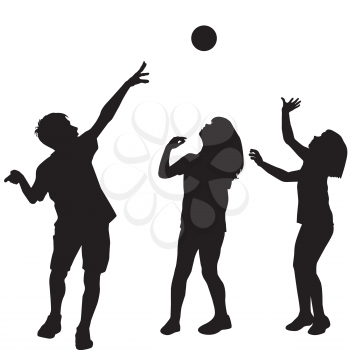 Silhouettes of three children playing with a ball