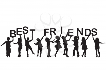 Children silhouettes holding letters building the words BEST FRIENDS
