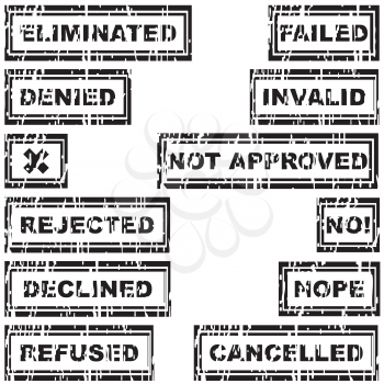 Set of rubber stamps with messages refused, rejected, cancelled, declined, eliminated, invalid