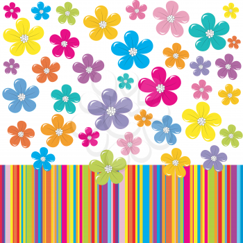 Abstract flowers on colorful stripe background