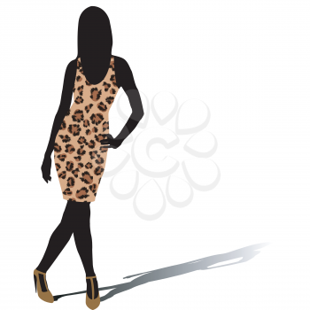 Beautiful  woman model silhouette in leopard skin dress