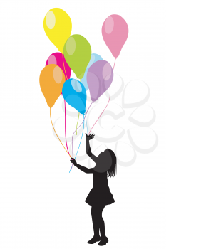 Girl silhouette with colorful balloons