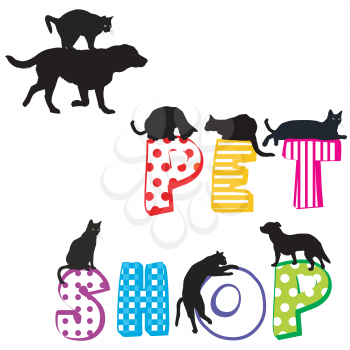 Pet shop poster with silhouettes of dog and cats