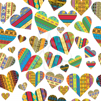 Patterned hearts with ethnic motifs seamless background