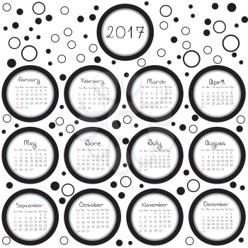 Calendar 2017 with circles and dots