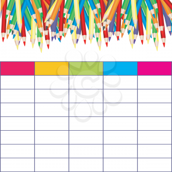 School timetable with multicolored pencils