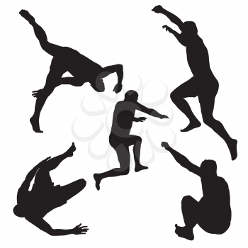 Silhouettes of men jumping 