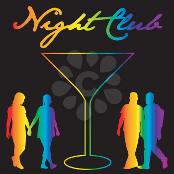 Gay night club background with silhouettes of gay and lesbians