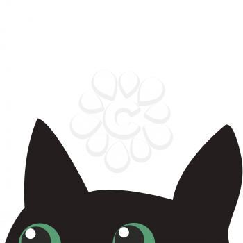 Black cat with green eyes hiding