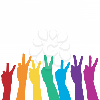Hands showing victory sign in rainbow colors