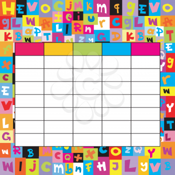 School timetable on letters background
