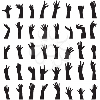 Collection of hands silhouettes on white background