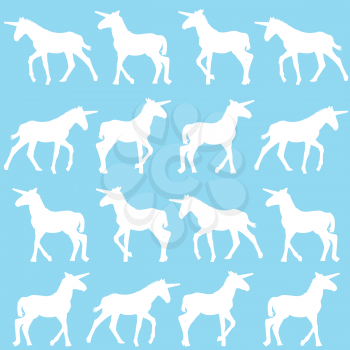 Unicorn silhouettes over blue background