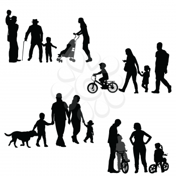 Families silhouettes set on white background