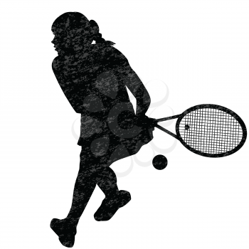 Tennis woman player silhouette on white background