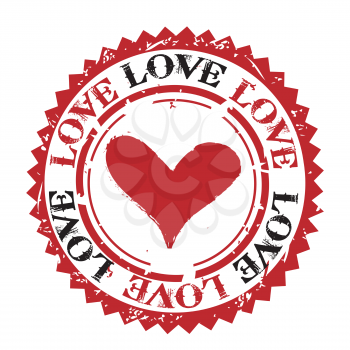 Love rubber stamp with heart on white background