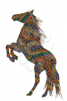 Ethnic motifs patterned  bucking horse on white background